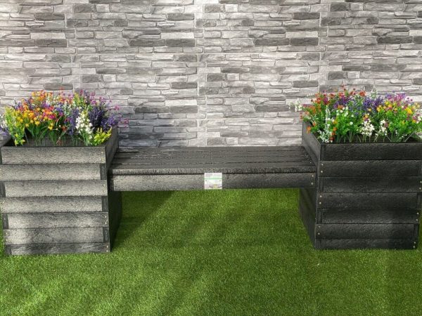 Rustic Double Planter & Backless Bench Set, 2.4m, in Recycled Plastic