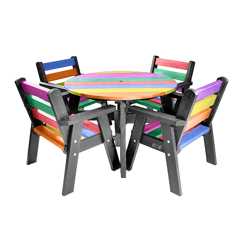 Terrace Table & Chair Set in Multi Coloured Slats (Table + 4 Chairs)