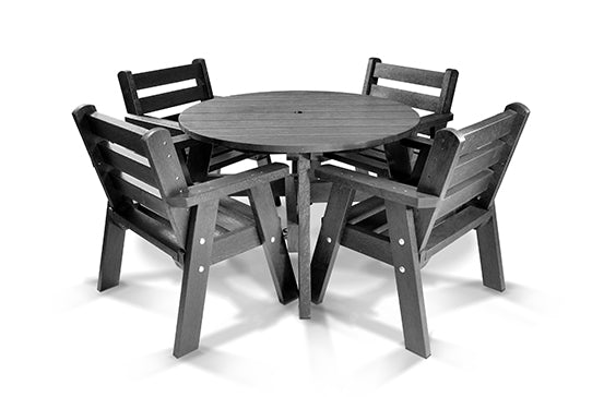 Terrace Table & Chair Set (Table + 4 Chairs) Black Recycled Plastic